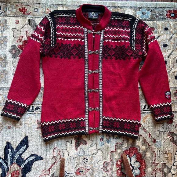 NORLENDER made Norway red fair isle Voss cardigan - Picture 1 of 11